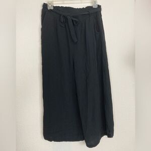 Know One Cares black paper bag tie waist full leg rayon viscose crops🌺